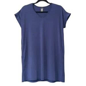 Lildy Top Womens Size S-M Blue Cuffed S/S Comfort Stretch 2 Pocket Shirt Tunic
